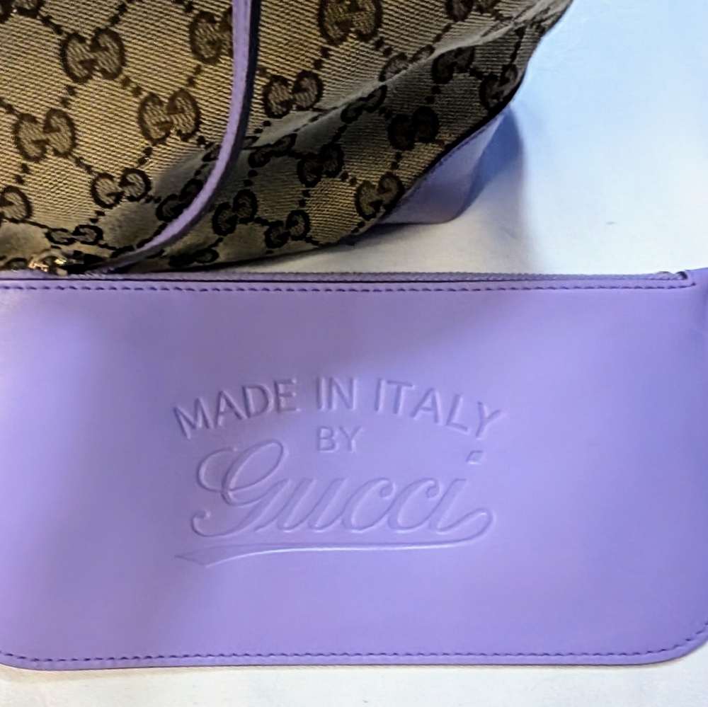 Gucci Monogram Craft Sm. Tote With Detachable Pouch - Beige With Lavender Trim🔥 - Picture 14 of 16